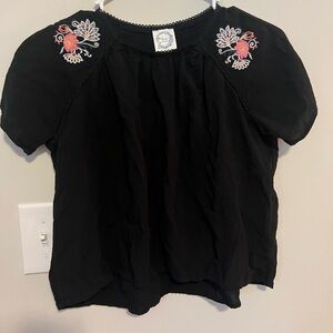 Cute Girls Black Too with Embroidered Flowers- Size 12 EXCELLENT CONDITION!